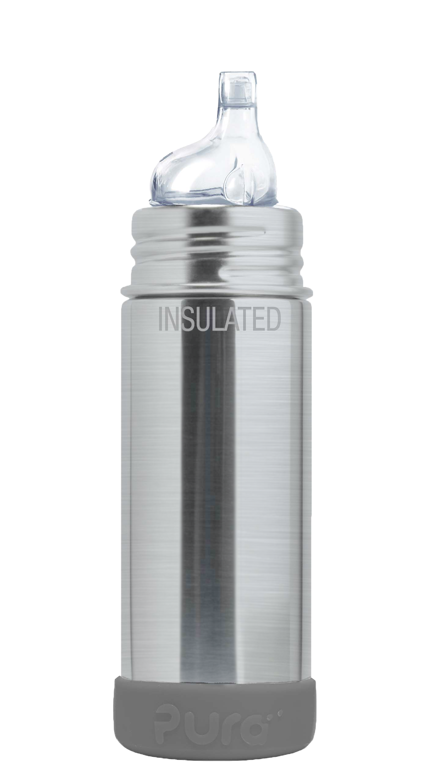Pura Stainless Steel with Slate Gray Bumper Kiki™ 9oz Insulated Sippy Bottle