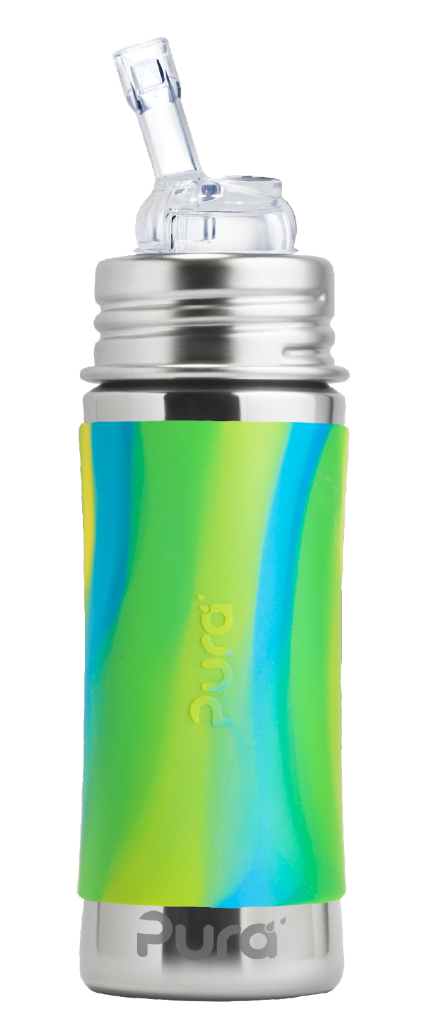 Pura Stainless Green Swirl Kiki™ 11oz Straw Bottle