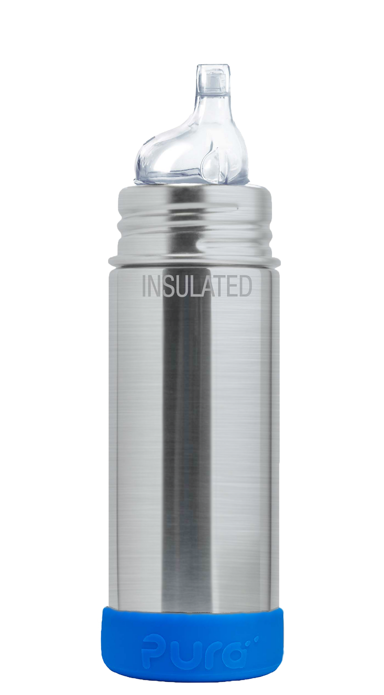 Pura Stainless Steel Natural Stainless with blue bumper Kiki™ 9oz Insulated Sippy Bottle