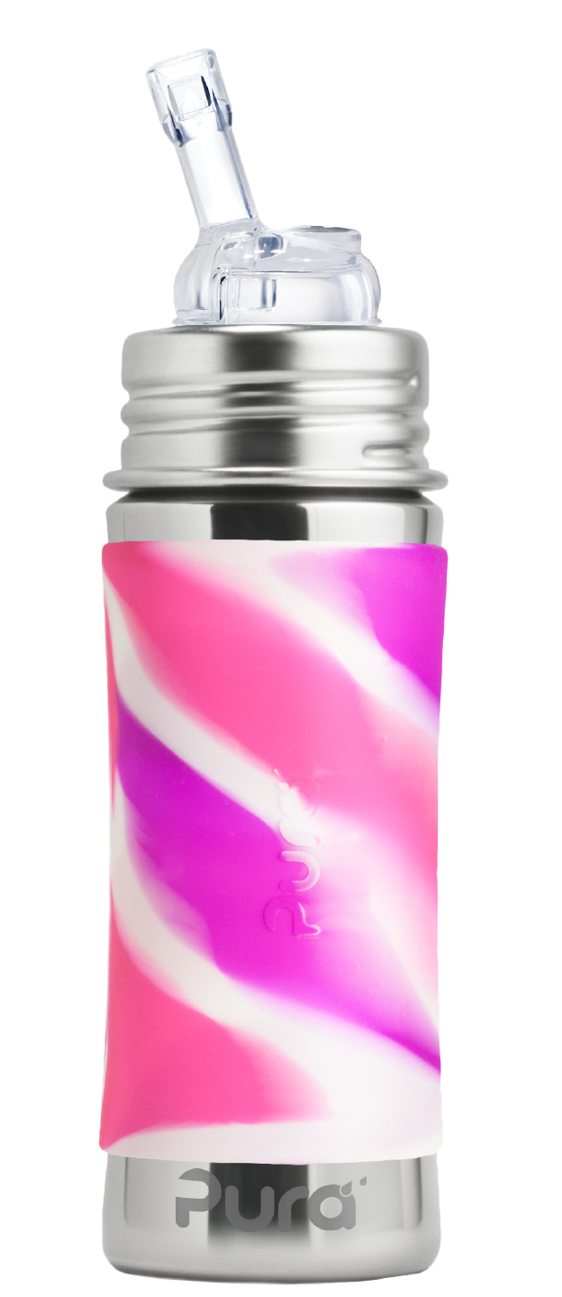 Pura Stainless Pink Swirl Kiki™ 11oz Straw Bottle